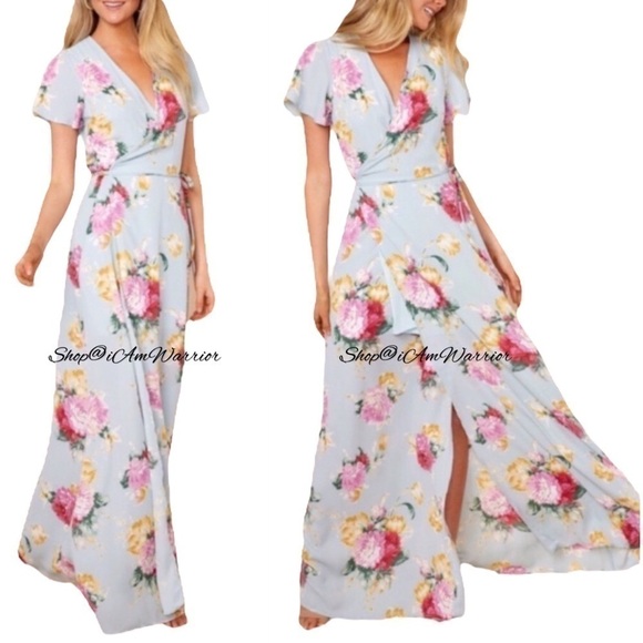 RDB Floral NWT baby blue wrap tie maxi dress *shop@iamwarrior - Picture 1 of 5